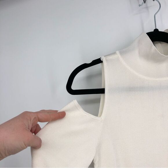 White House Black Market Cold-Shoulder Mock Neck Sweater White Size Medium - Picture 7 of 9